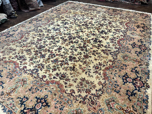 Antique Karastan Rug 8.8 x 12 Lanamar Floral Ivory Kirman Wool Discontinued