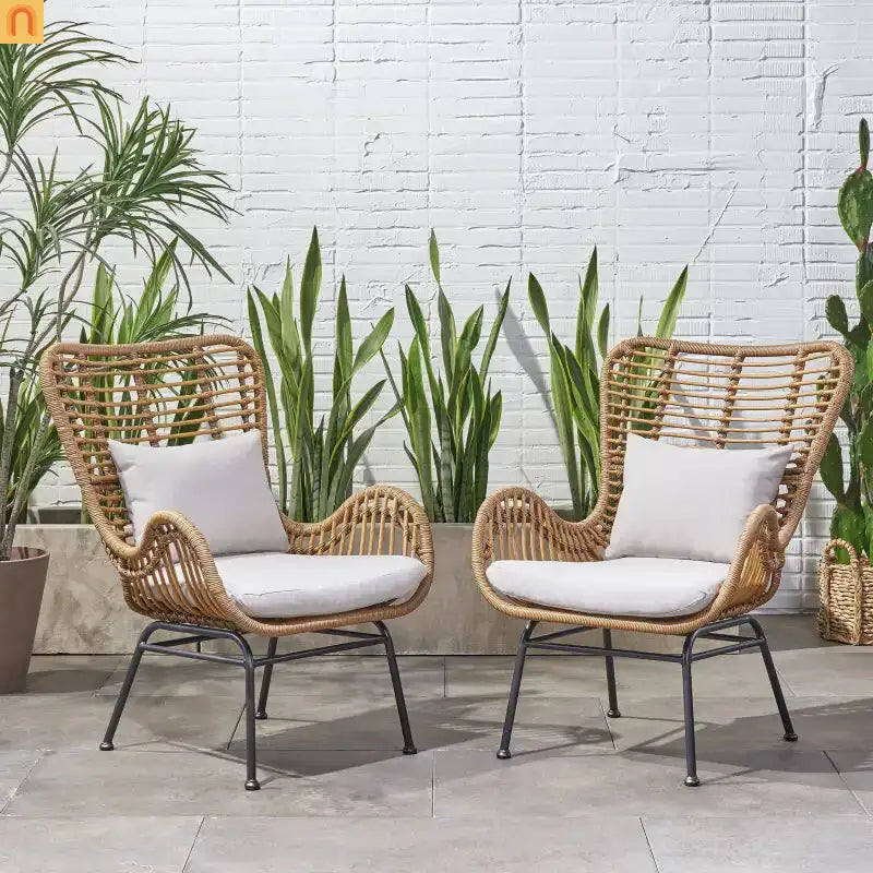 Accent Chair Modern Rattan Outdoor Beige Durable Weatherproof Metal Legs