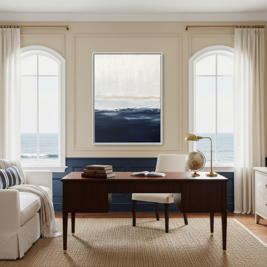 Abstract Coastal Seascape Matte Canvas Framed | Navy Blue Ocean Wall Art 30"x40" | Vivian Hill, Bay & Bridle