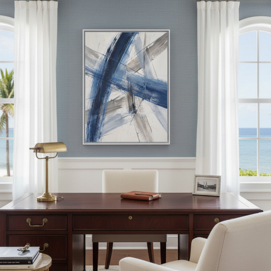 Blue and Gray Abstract Brushstrokes Matte Canvas Framed | Modern Wall Art 30"x40" | Vivian Hill, Bay & Bridle