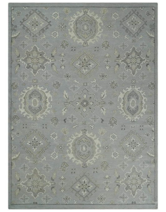 Antique Muted Silver Hand-Knotted Oushak Wool Area Rug | 8'3" x 10'8"