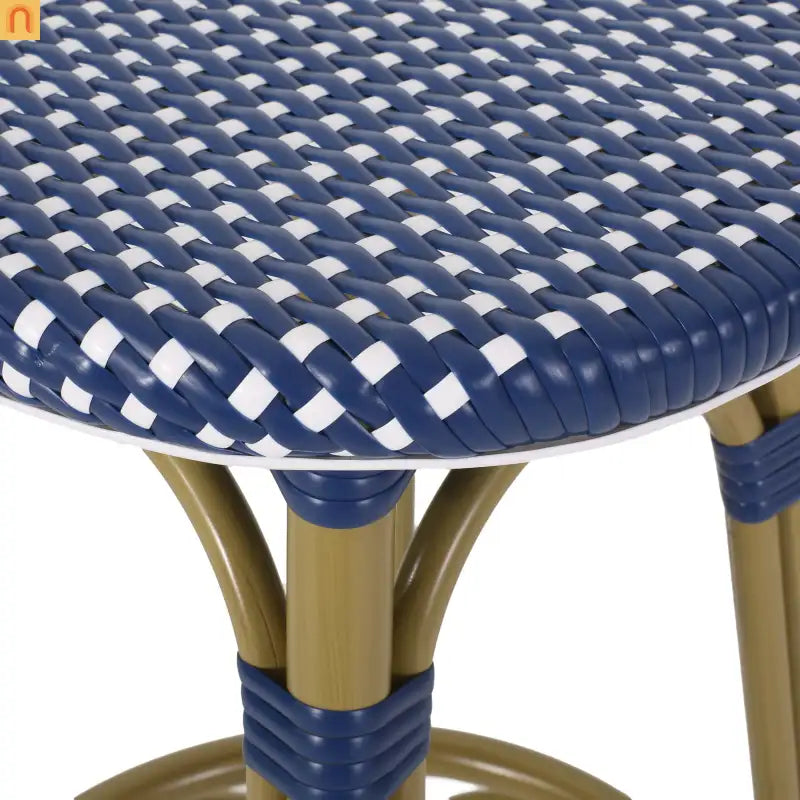 Bar Stool Set French Backless Pe Rattan Aluminum Navy Blue 29.5 Inch