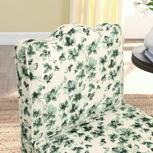 Dining Chair Flannelette Floral Green Armless Wood Frame 25x26x35 In