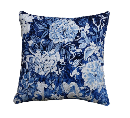 Harbor House Embroidered Blue & White Cotton Pillow