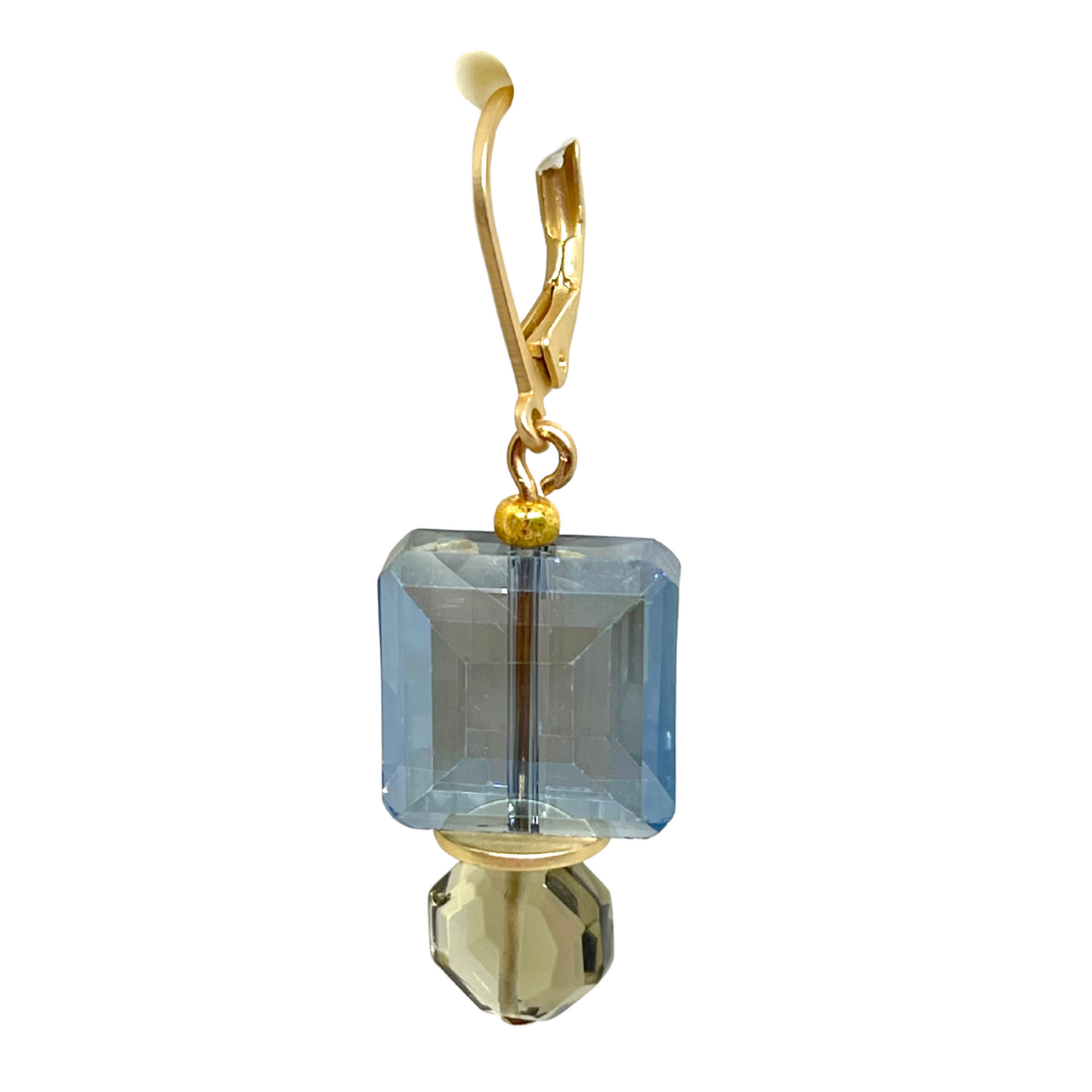 Blue Square Crystal And Smokey Topaz Earrings