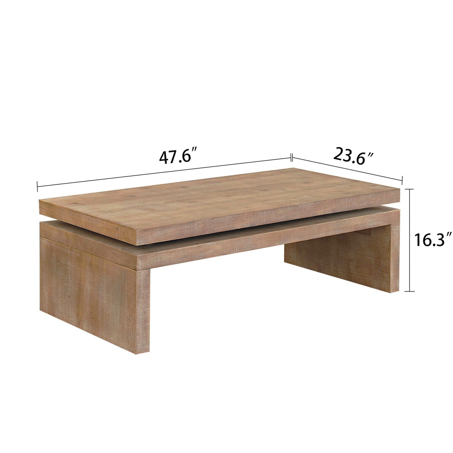 Modern Rustic Oak Wood Coffee Table – Rectangular Living Room Center Table
