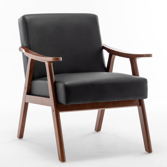 Accent Chair Mid-Century Wingback PU Leather Black Rubberwood 26x31x32 In 300 LB