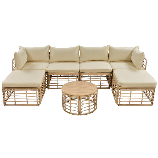 The Ashbourne Modular All-Weather Wicker Outdoor Sectional Sofa Set with Round Coffee Table