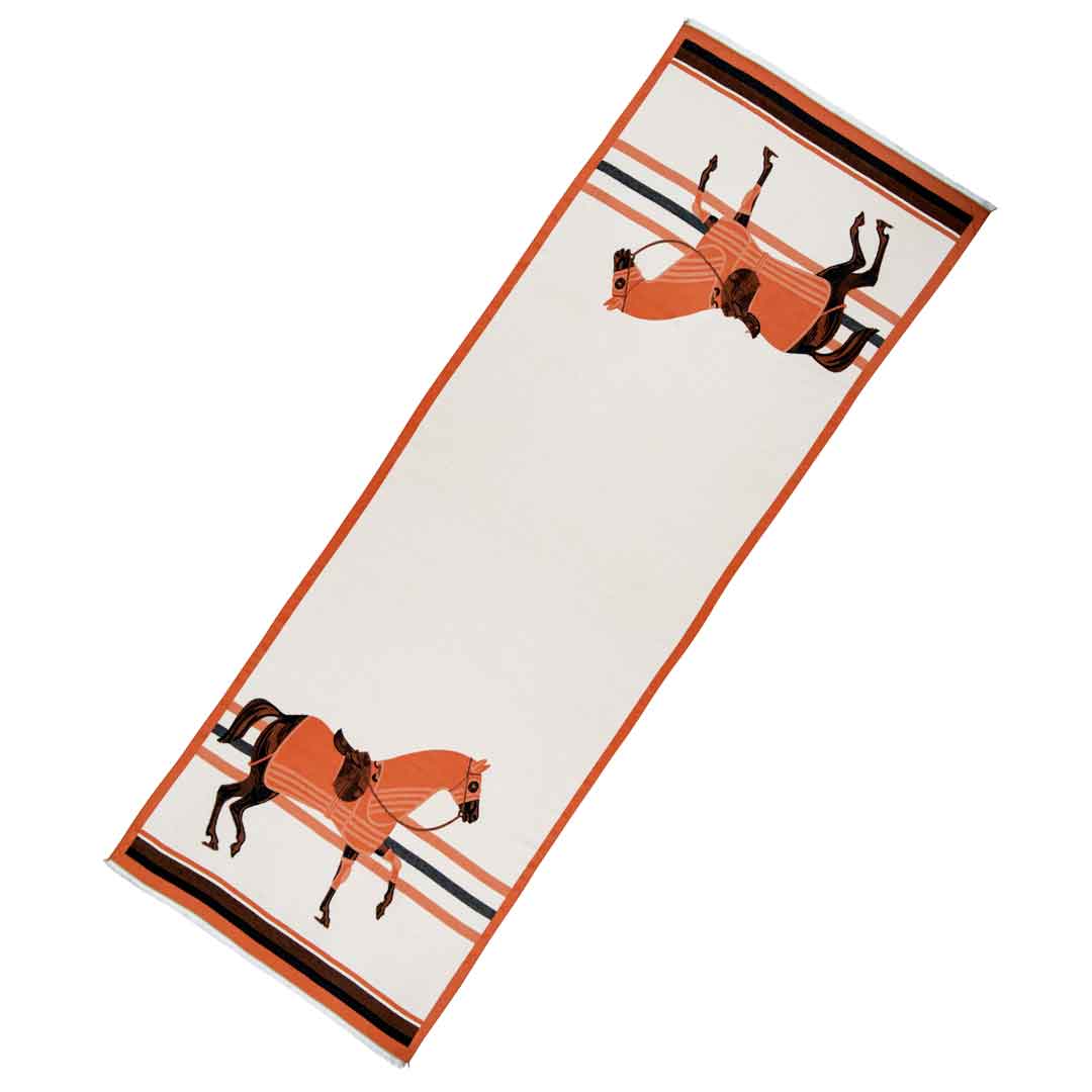 Cali - Tangerine Equestrian Motif Luxe Shawl