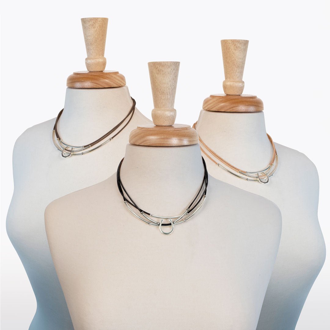 Calista - Equestrian Horseshoe Necklace on Brown Leather