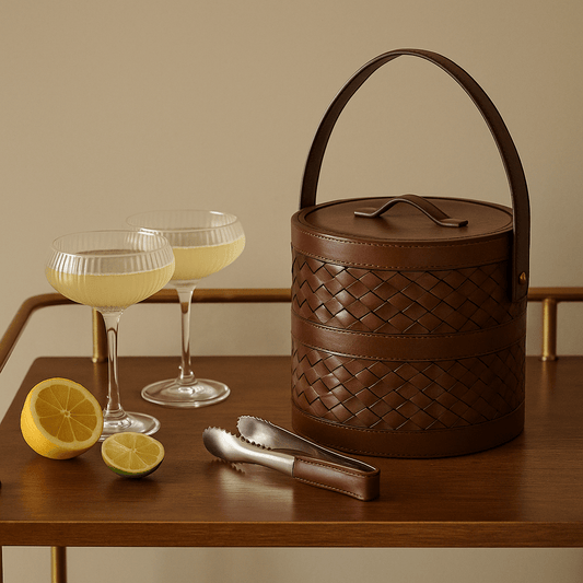 Canton Woven Leather Ice bucket and Tons - Set of 2