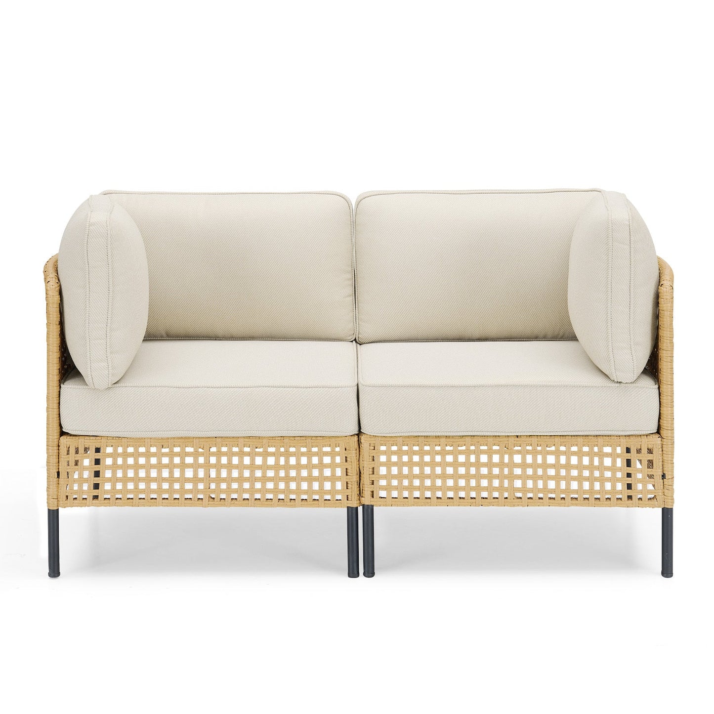 Outdoor Wicker Sectional Sofa Boho Beige Cushions