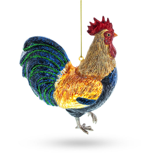 Vibrant Rooster Glass Christmas Ornament