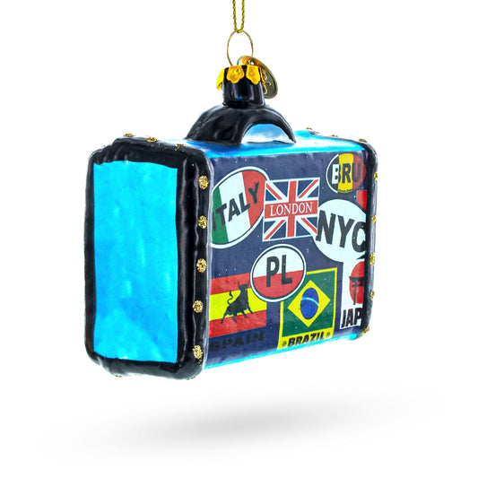 Retro Wanderlust Travel Suitcase Glass Christmas Ornament