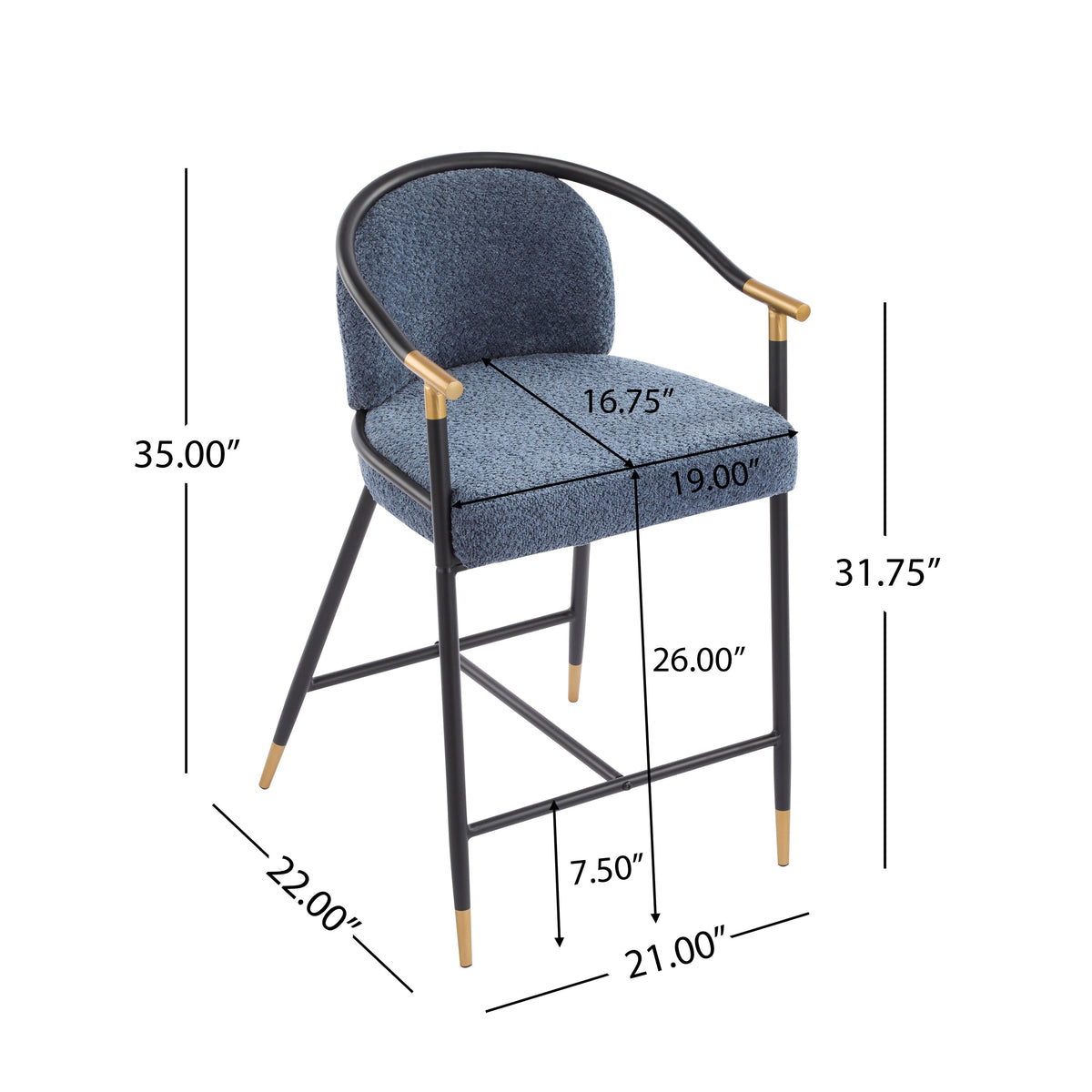 The Harbor Bar Navy & Brass Counter Stools — Set of 2