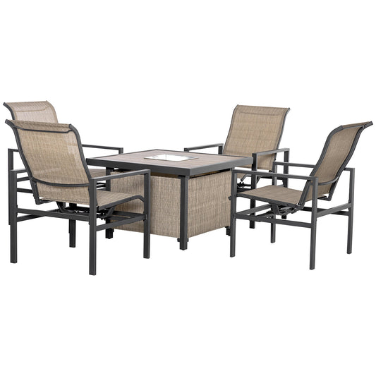 Outdoor Dining Set Steel Beige 5 Piece 4 Rocking Chairs Ice Bucket Table