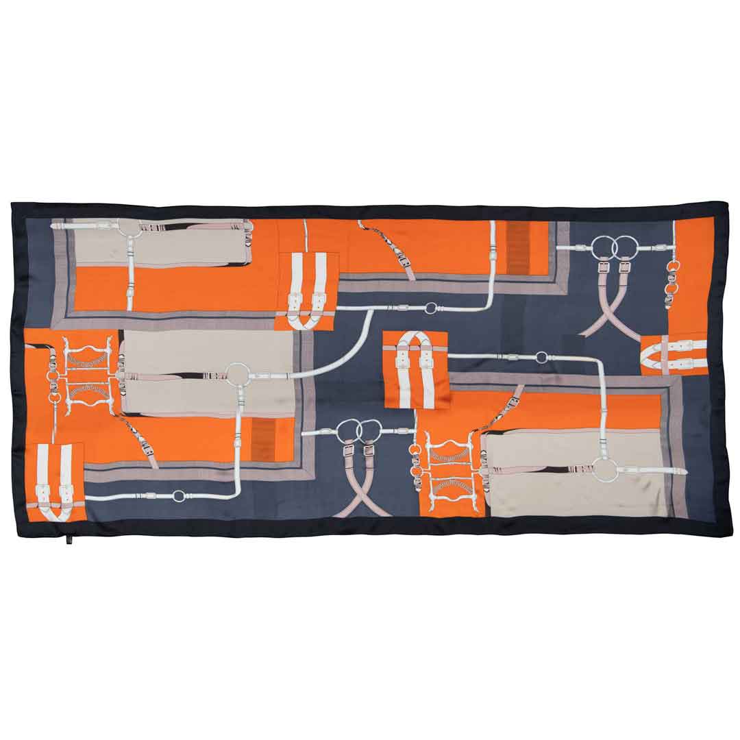 Celine - Stylized Equestrian Scarf in Tangerine and Deep Blue