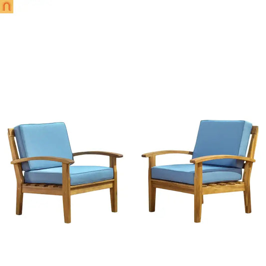 Outdoor Club Chair Acacia Wood Teak Deep Seat Water Resistant Cushion Set