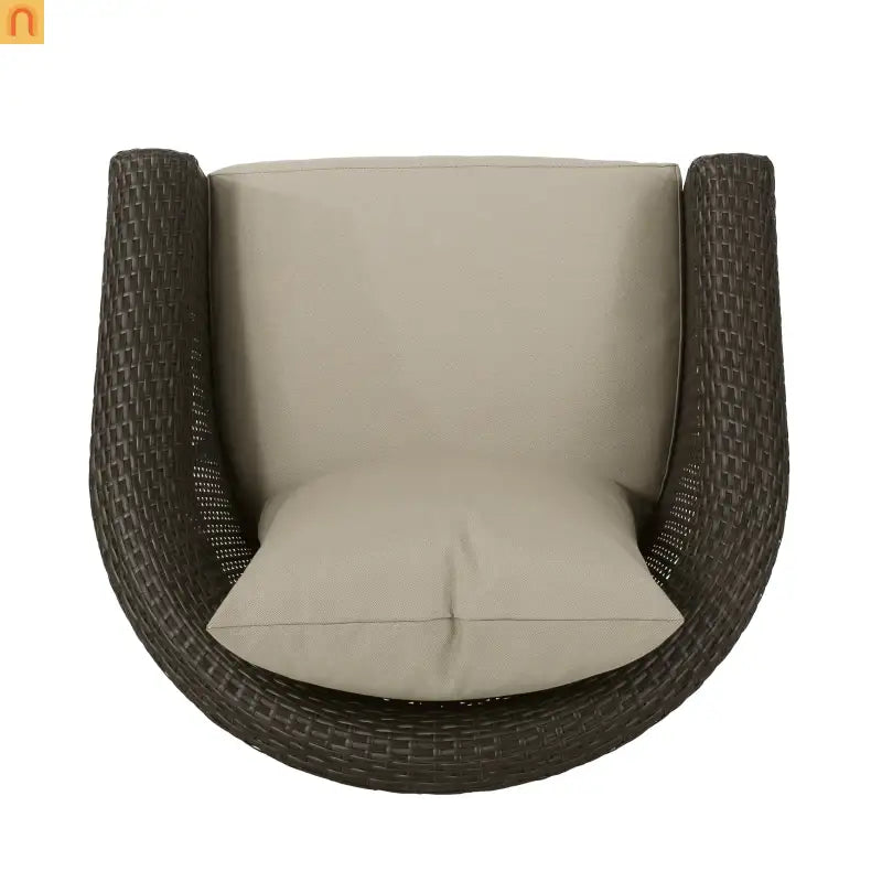 Outdoor Swivel Chair Aluminum Wicker Khaki Brown with Cushion