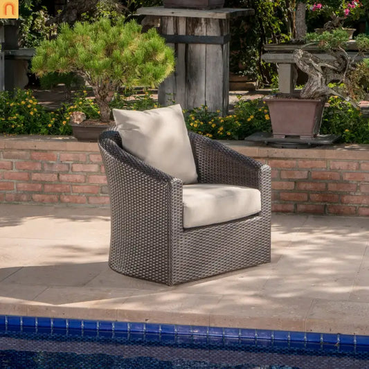Outdoor Swivel Chair Aluminum Wicker Khaki Brown with Cushion