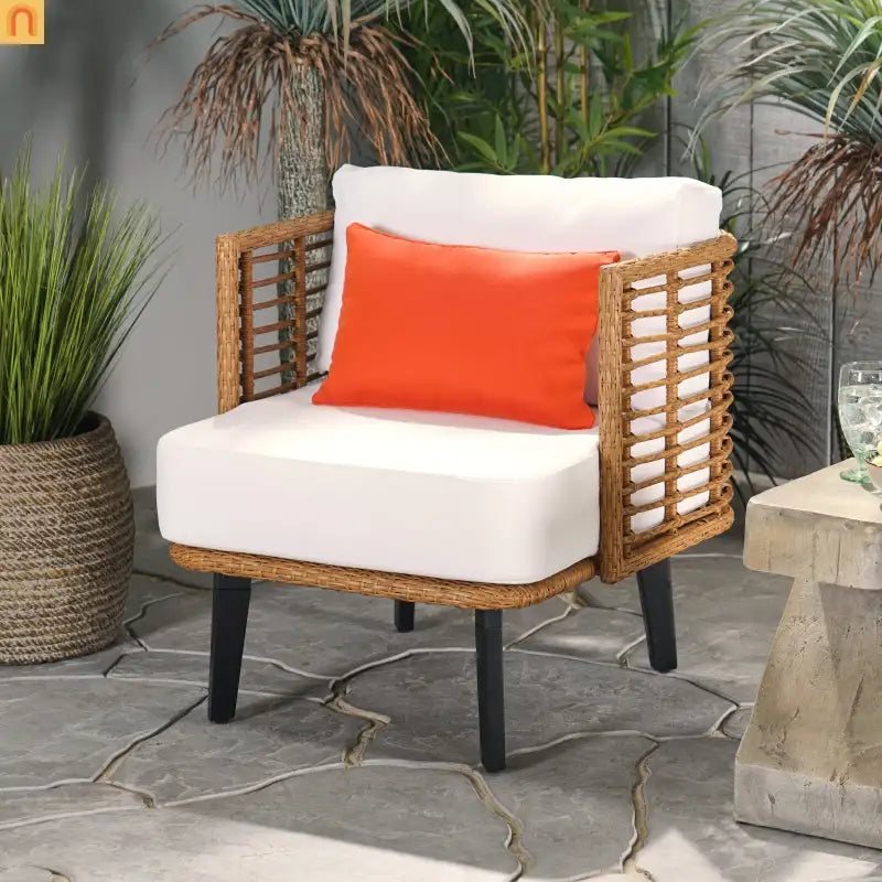 Chair Wicker Club Outdoor Brown Water-Resistant Cushion