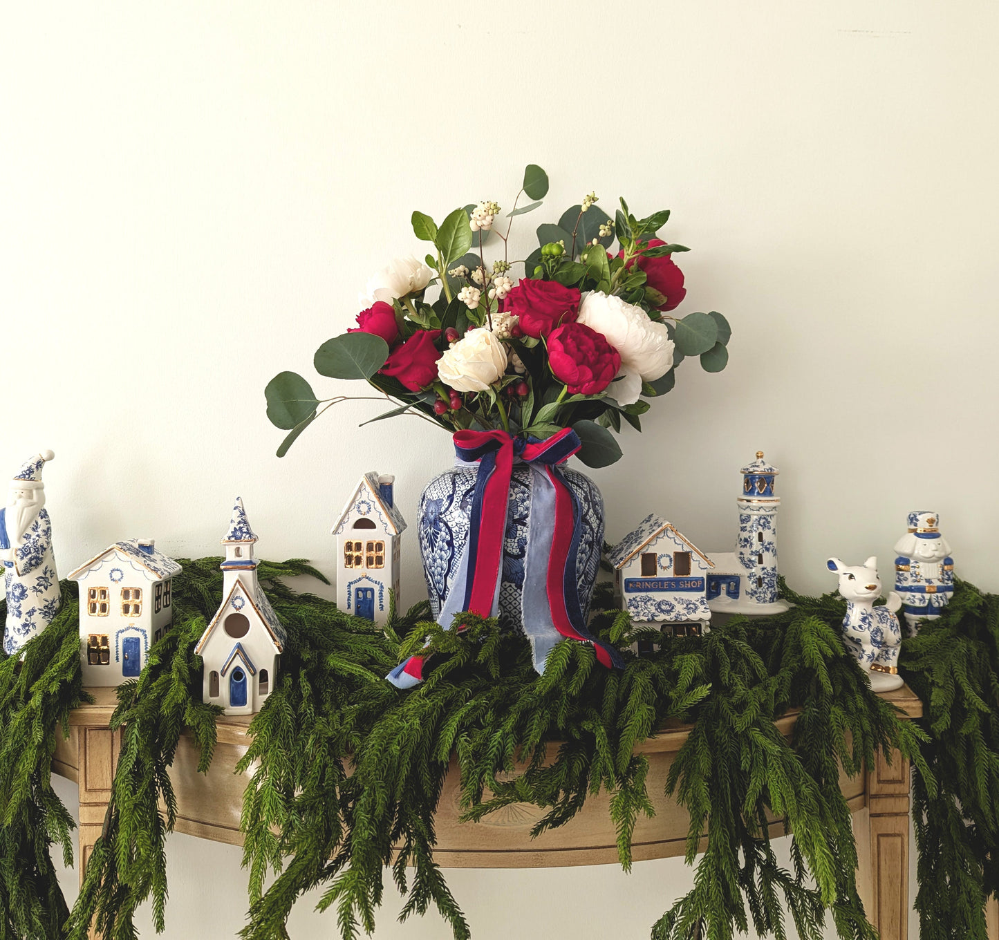 Blue and White Toile Nutcracker with 22K Gold Accents