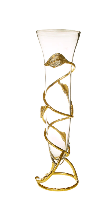 Glass Vase With Gold Leaf Design Base