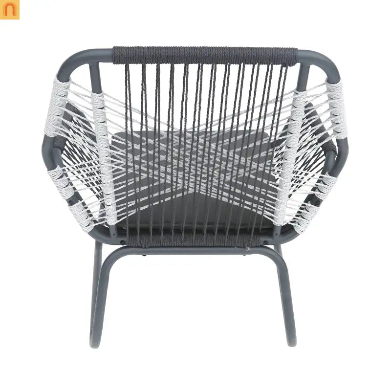 Outdoor Club Chair Woven Rope Gray Steel Frame Water Resistant Cushion