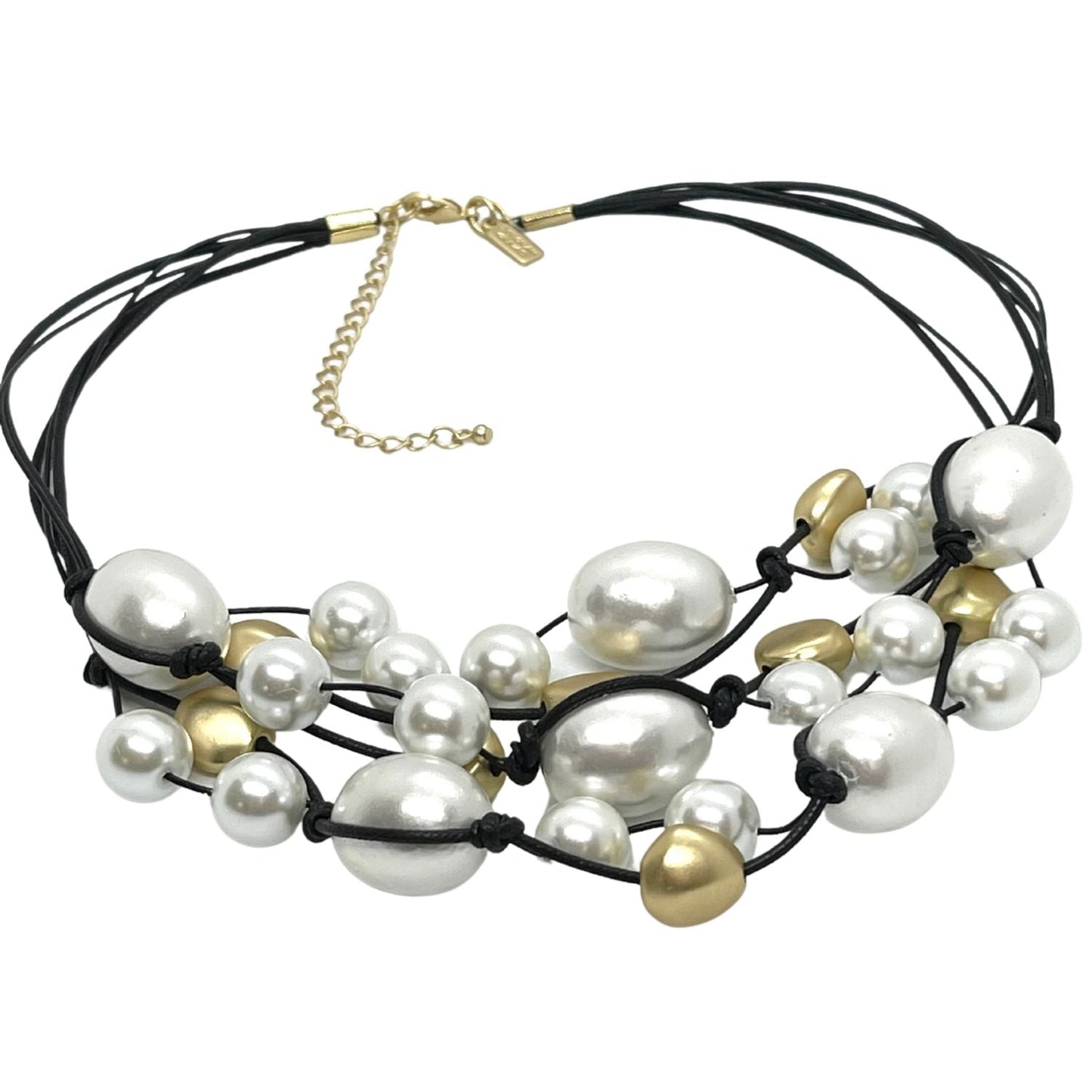 Cotton Pearl and Glass Pearl Torsade on Black Linen and Leather