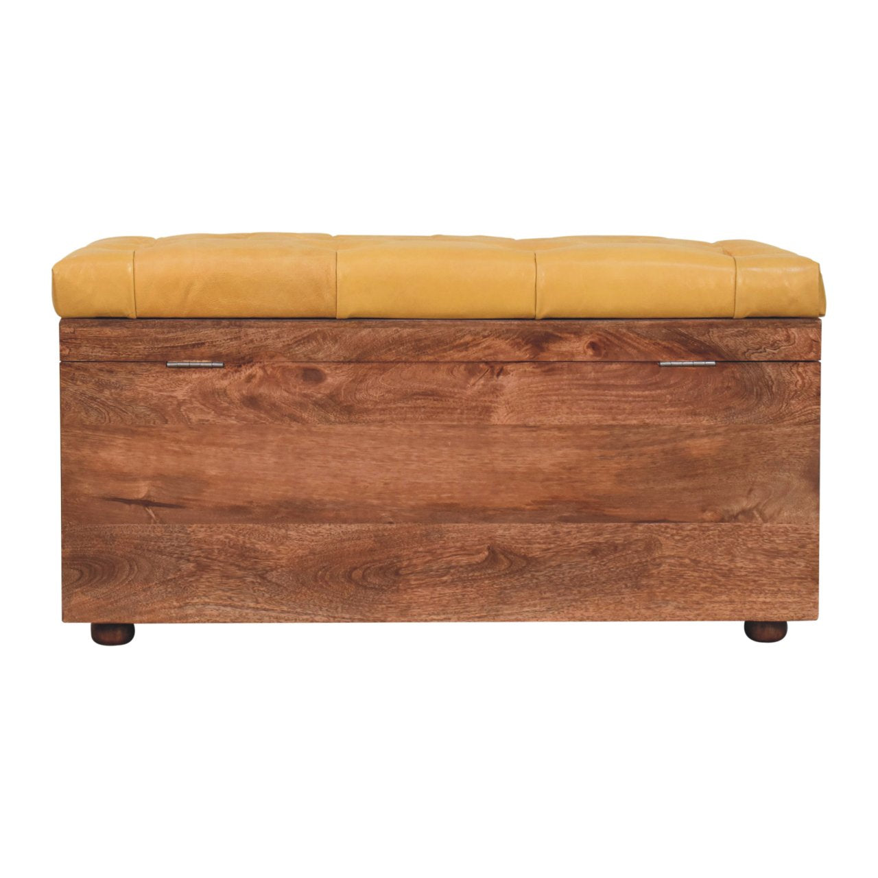 Sporting Estate Buffalo Leather & Mango Wood Storage Bench — Honey