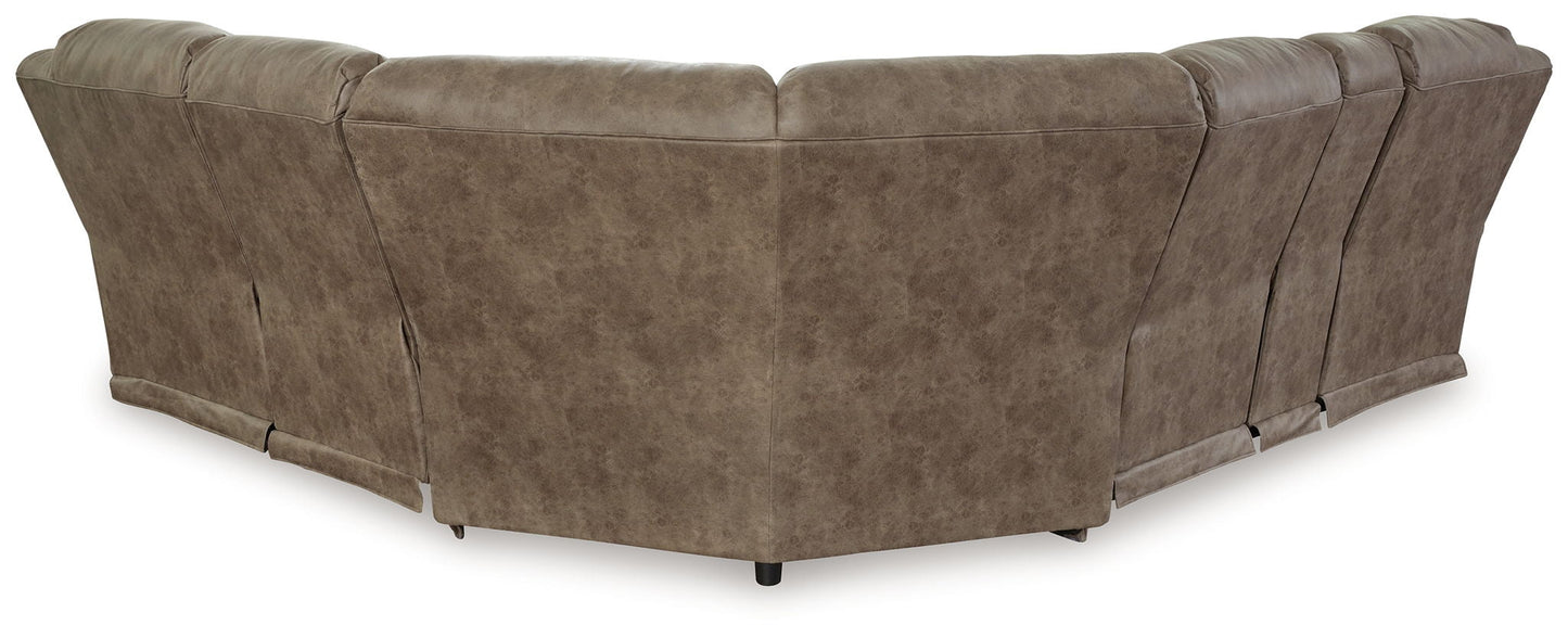 Ravenel - 3-Piece Power Reclining Sectional With Laf Power Reclining Loveseat With Console - Faux Leather - Fossil