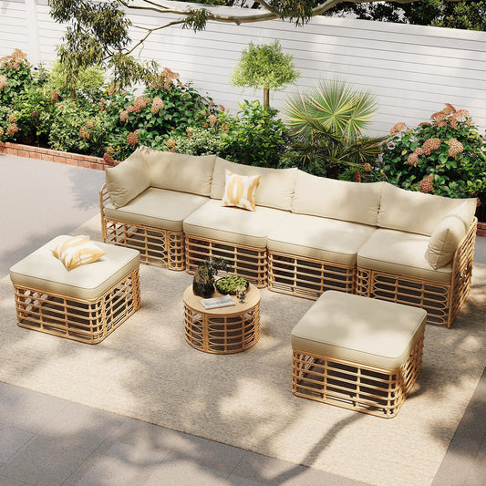 The Ashbourne Modular All-Weather Wicker Outdoor Sectional Sofa Set with Round Coffee Table