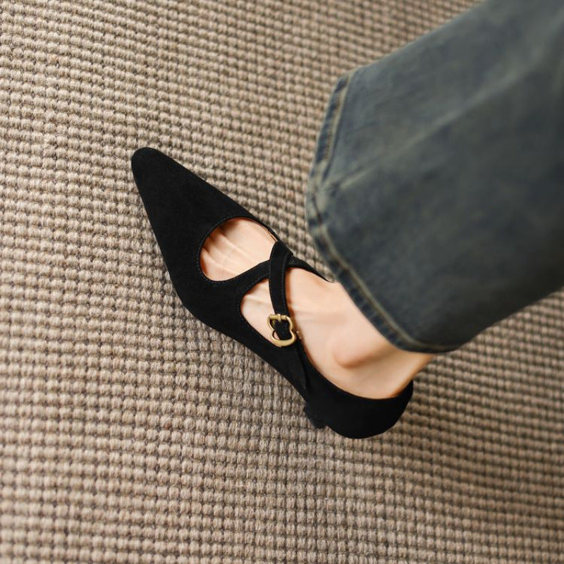 Women's Elegant Mid-Heel Stiletto Pointed-Toe Mary Jane Shoes | Slip-On Dress Shoes