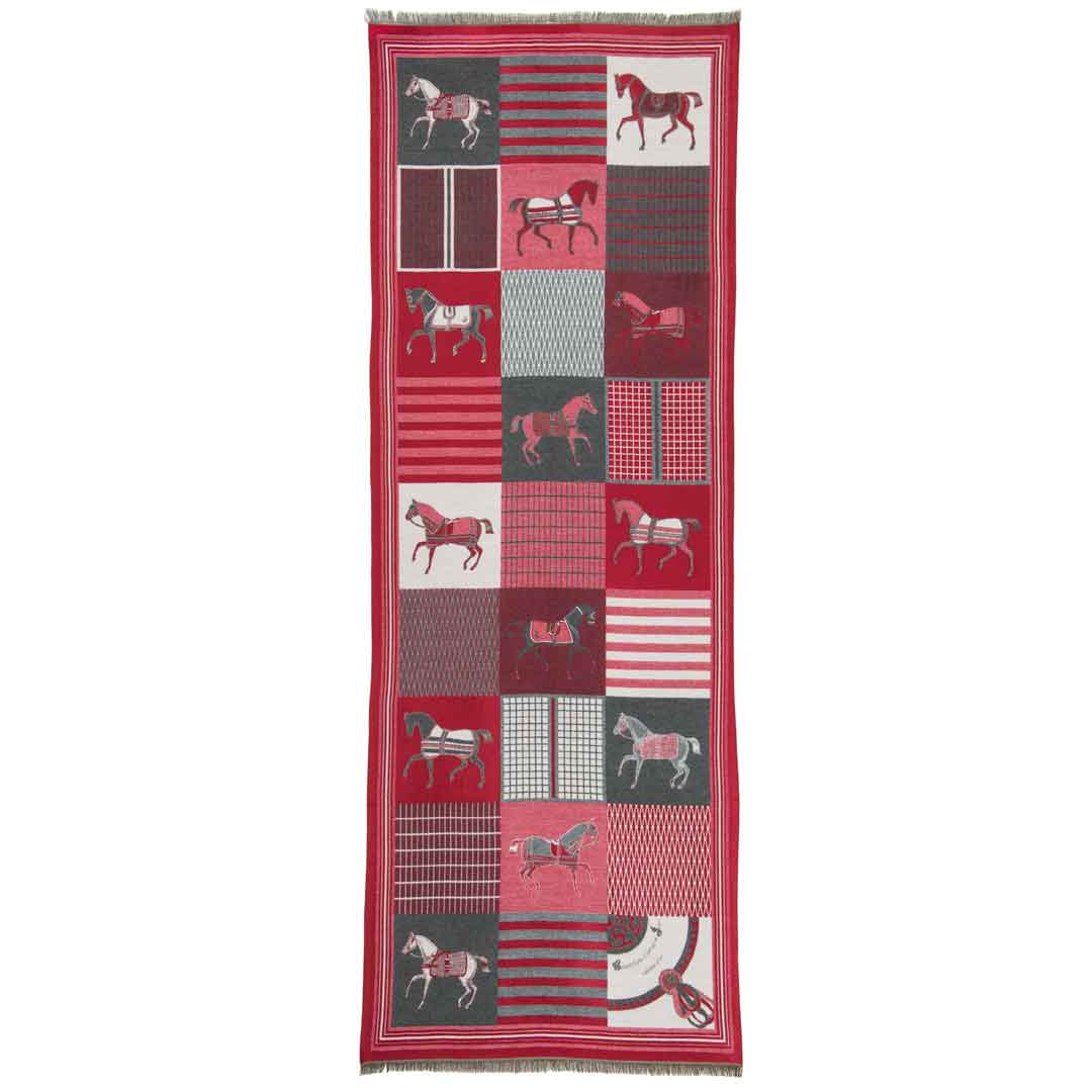 Devon - Crimson Equestrian Motif Luxe Shawl