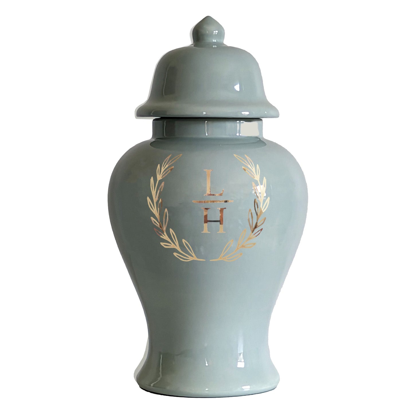 Laurel Wreath Monogram Ginger Jars in Lamb's Ear