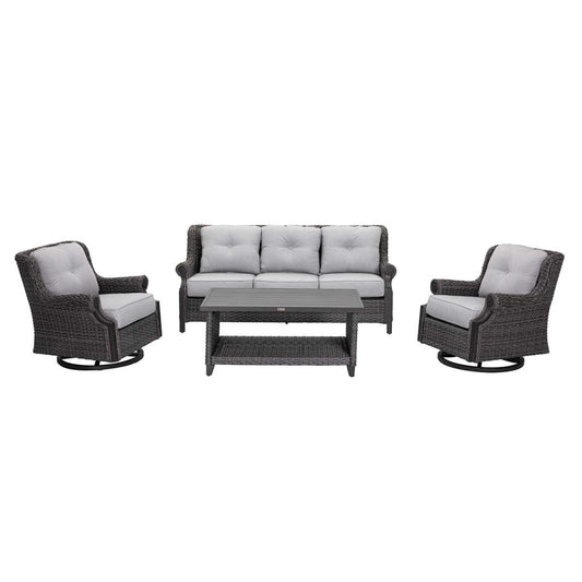 Lassen 4-Piece Woven Outdoor Lounge Set with Swivel Rocking Chairs – Gray