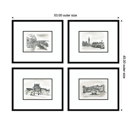 Vintage Europe 4 Piece Framed Wall Art Print Set by Teju Reval