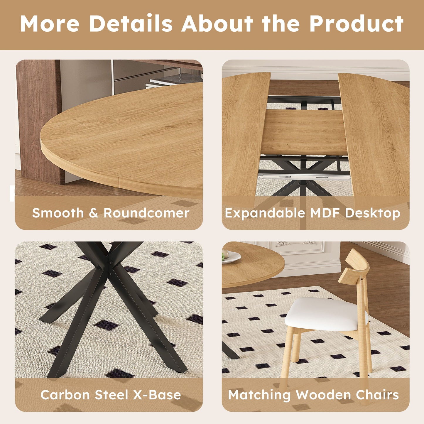 Modern Extendable Round Dining Table Set, Table With Chairs