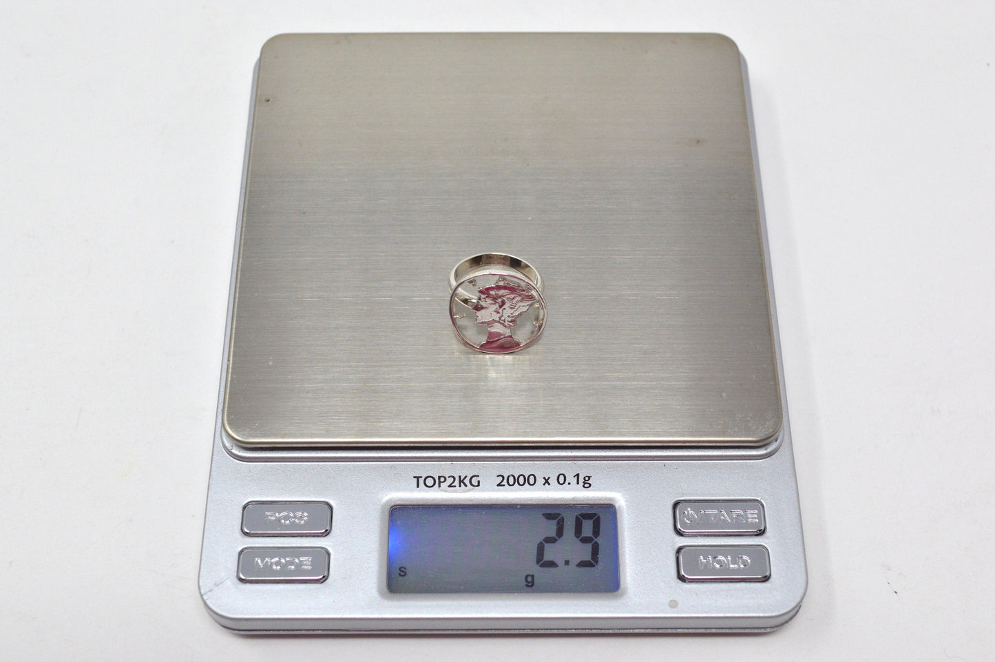 Antique 1941 Mercury Dime Sterling Silver Cutout Ring - Size 4.5 - Coin Jewelry