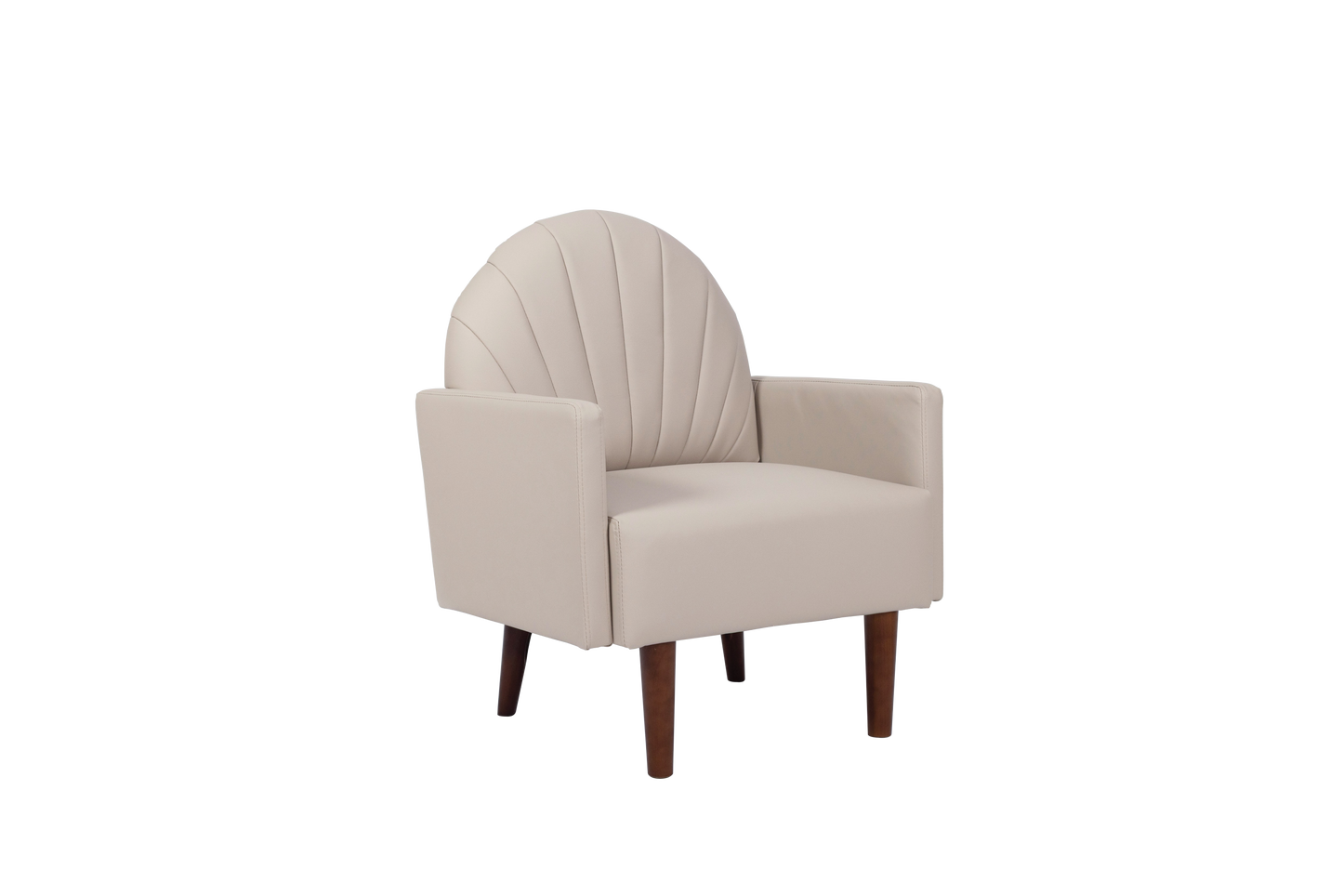 Accent Chair Shell-Shape PU Leather Khaki Solid Wood Legs Easy Assembly