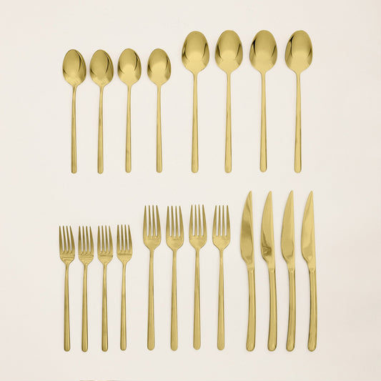 Emilia Mirror 20-Piece Flatware Set | Gold or Silver