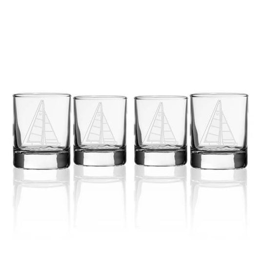 Etched Sailboat Glass Votive Candle Holder