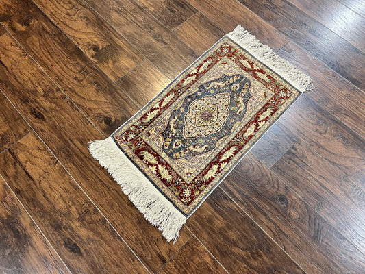 Silk Turkish Hereke Rug 2x3, Peacocks Birds, Signature from Master Weaver, Super Finely Hand Knotted 550 KPSI, Animal Pictorials