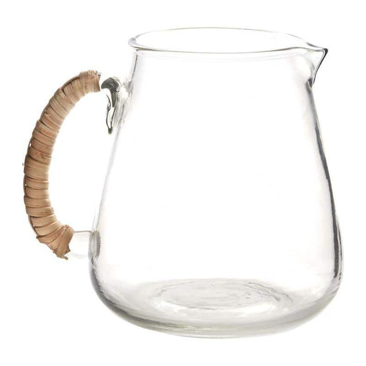 The Emily Glass Artisan Pitcher with Rattan-Wrapped Handle - EXCLUSIVE