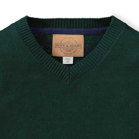 Fine Gauge V-Neck Organic Sweater with Elbow Patches - Baby