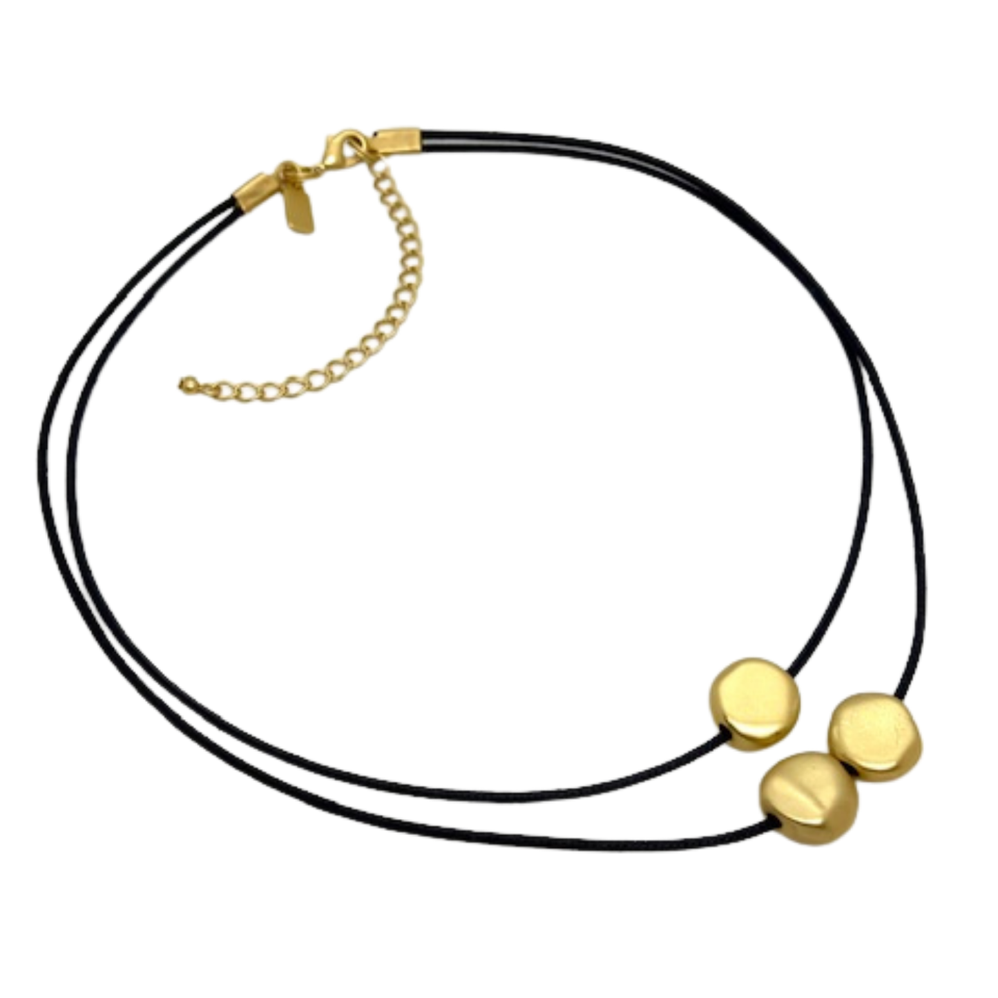 Gold Bead Necklace On Black Waxed Linen Cord