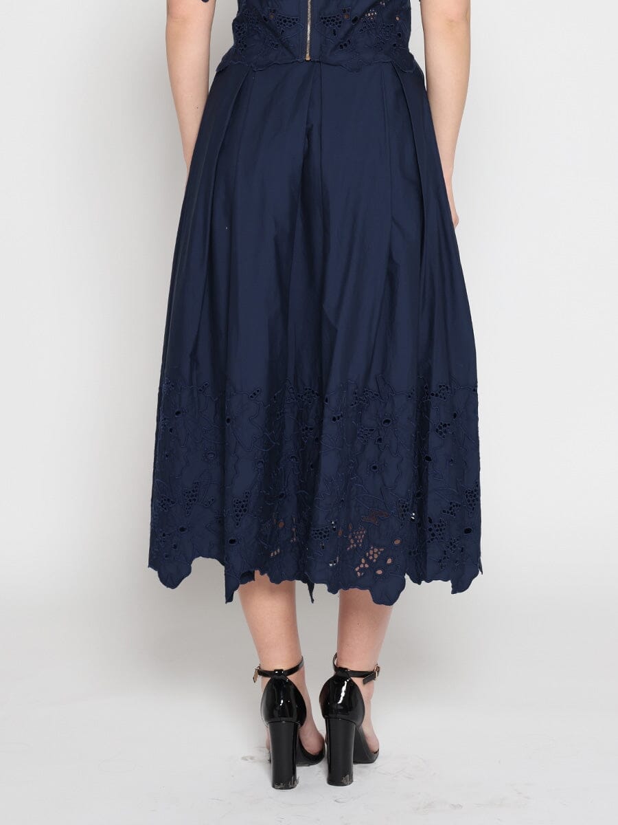 Floral Lace Embroidered Hem A-Line Maxi Skirt