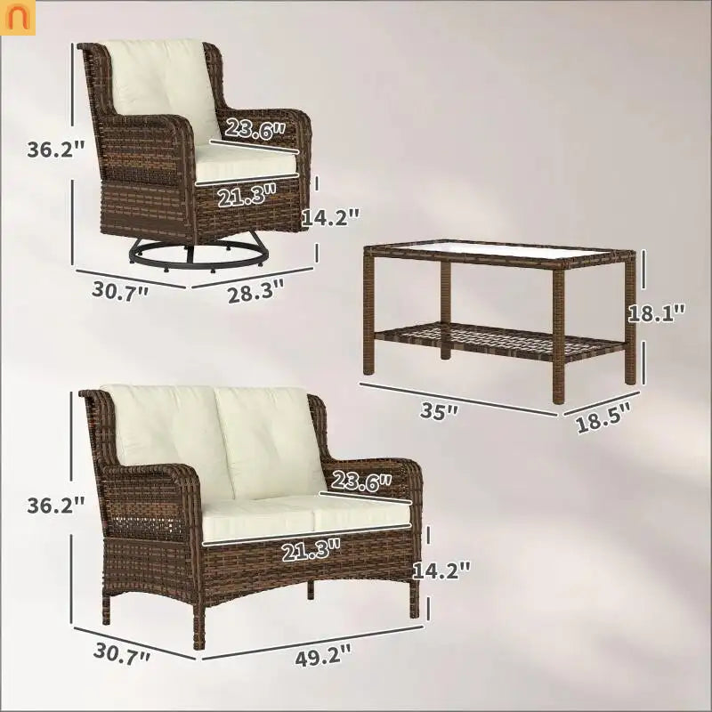 Four-Piece Woven Rattan Outdoor Patio Conversation Furniture Set for Garden and