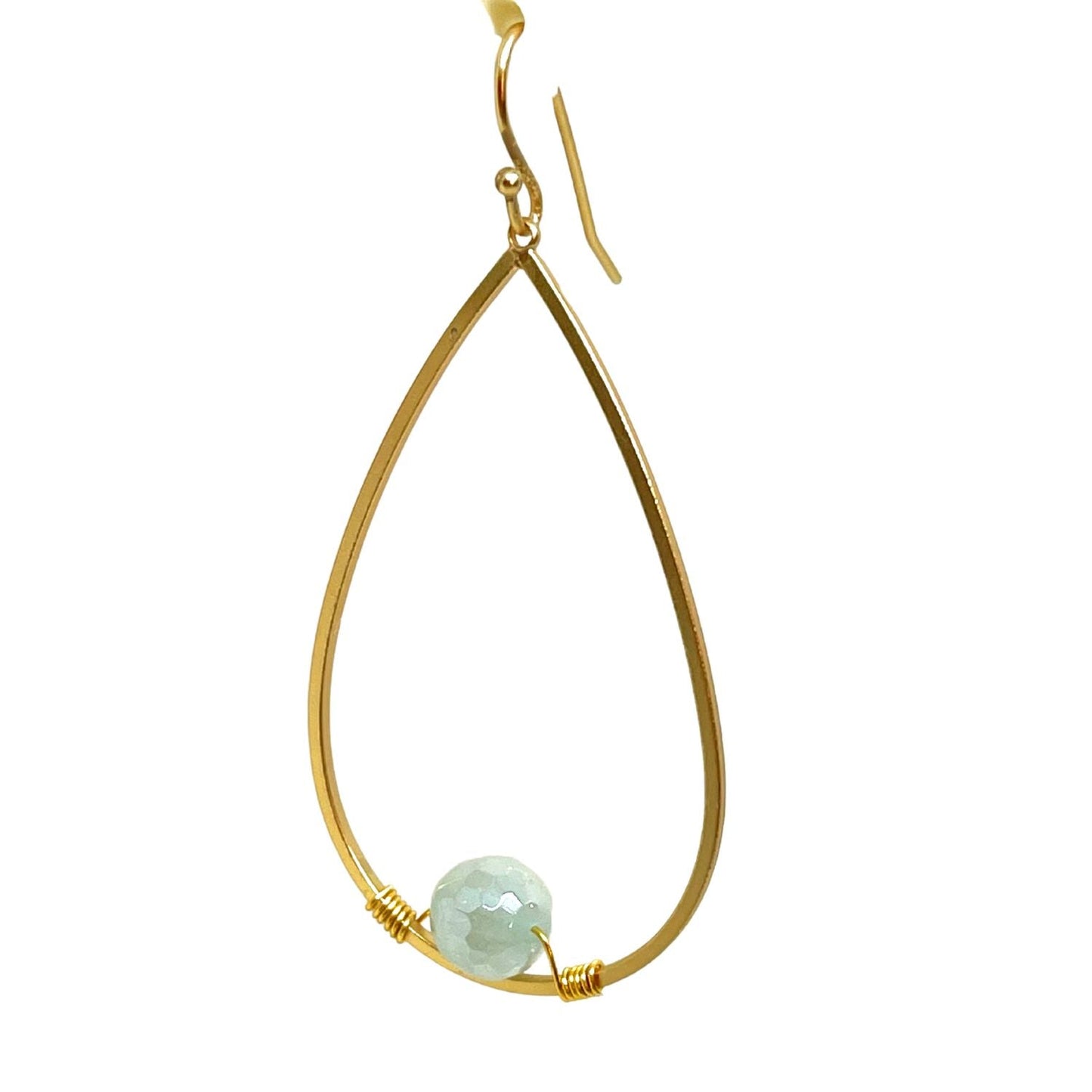 Aqua Agate And Matte Gold Teardrop Earrings