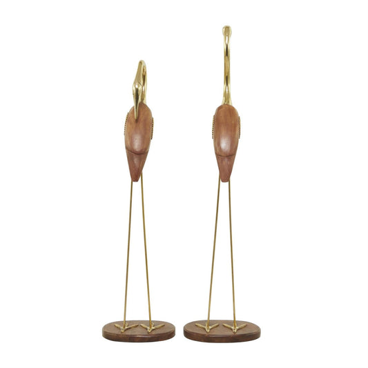 Gold Wood Bird Sculpture – Elegant Nature-Inspired Decor